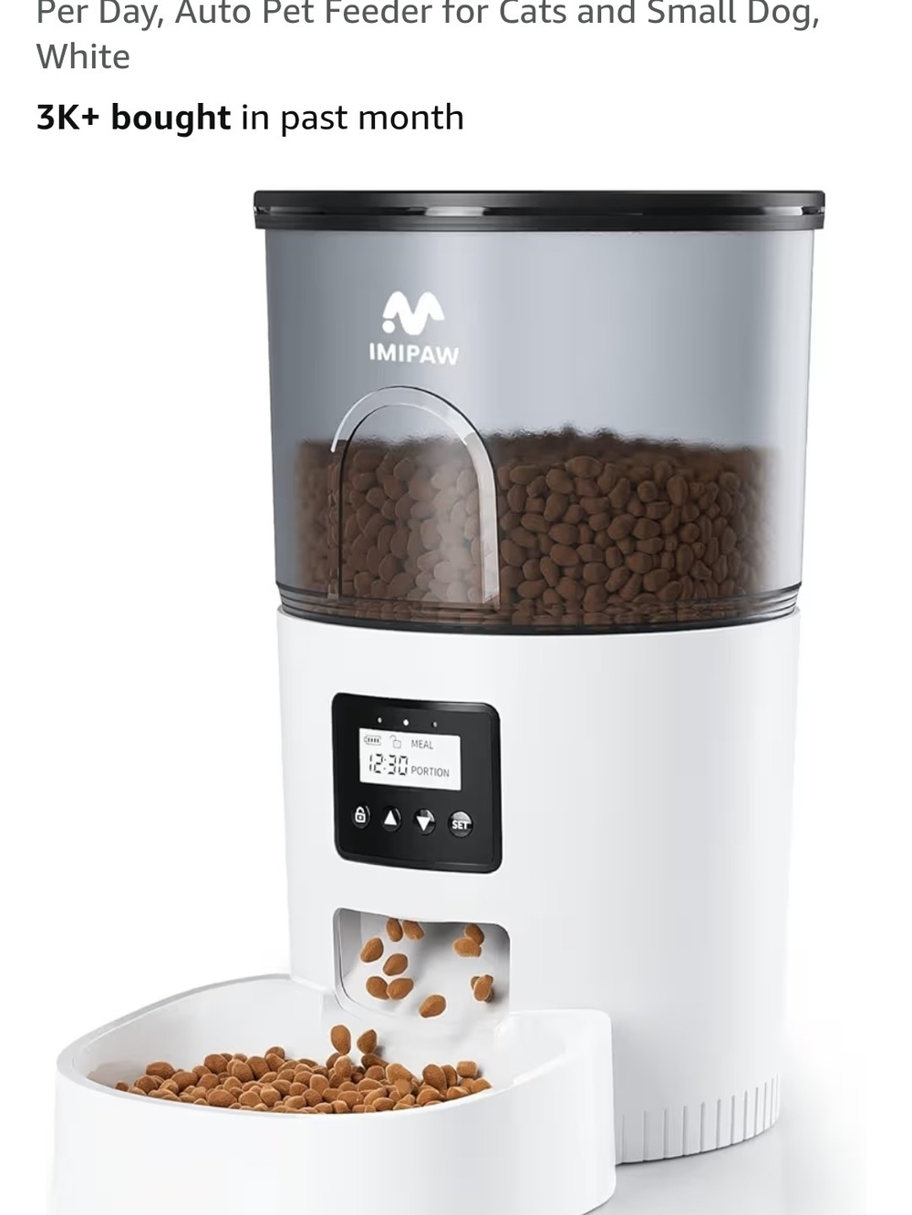Automatic Pet Feeder in White and Smoke